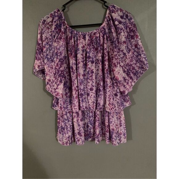 Nine West Vintage America Collection Lilac/Floral Tiered Short Sleeve Top XS - Picture 2 of 4